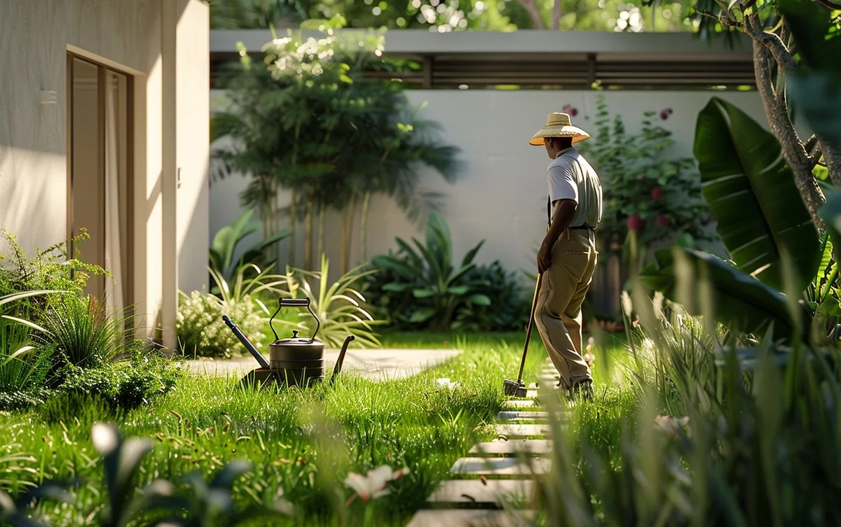 Jardinier entretenant un espace vert à Yopougon