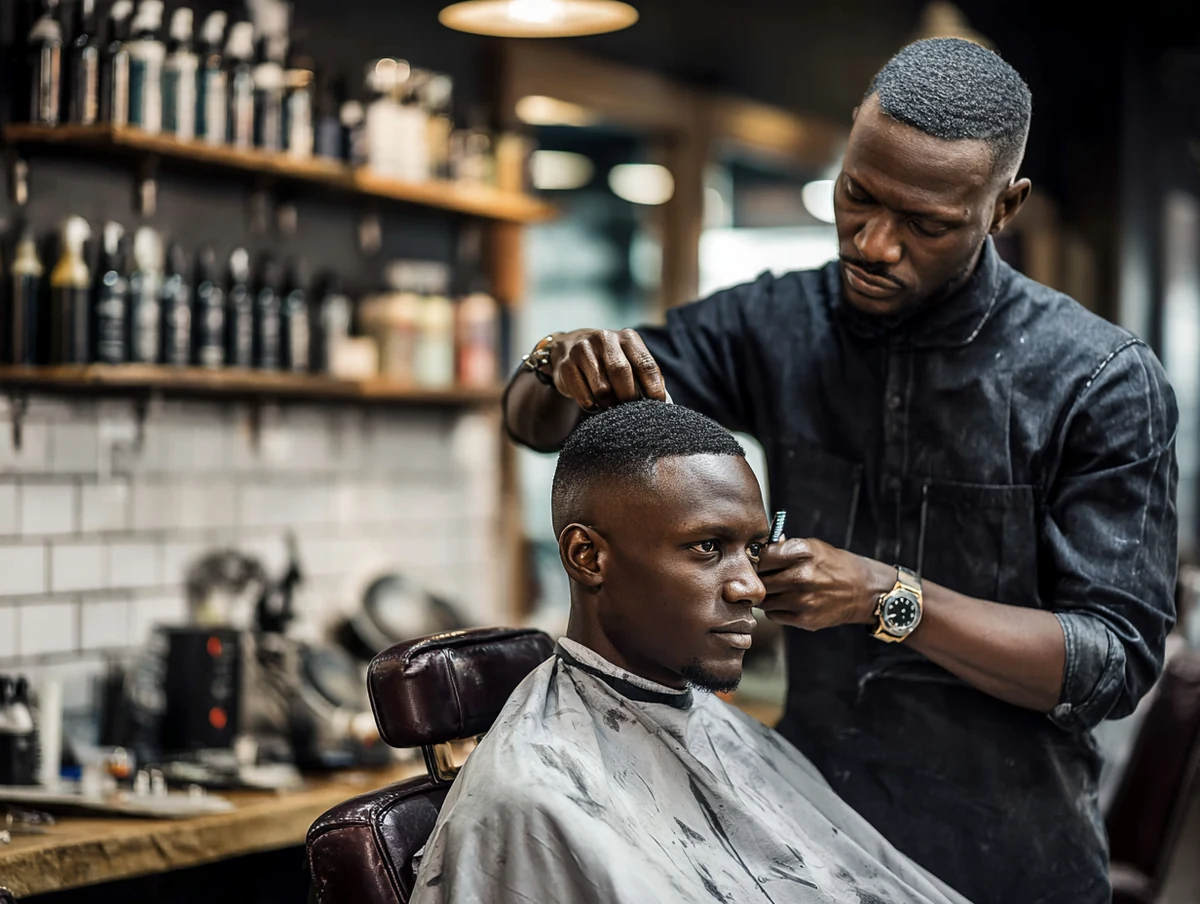 Coiffeur à Abidjan coiffant une cliente