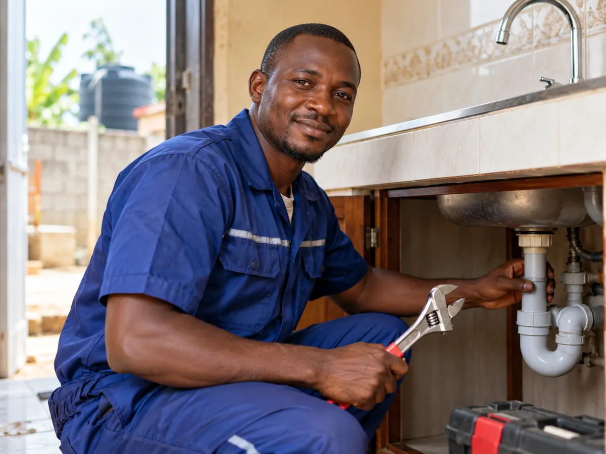 Plombier réalisant une installation sanitaire à Anyama